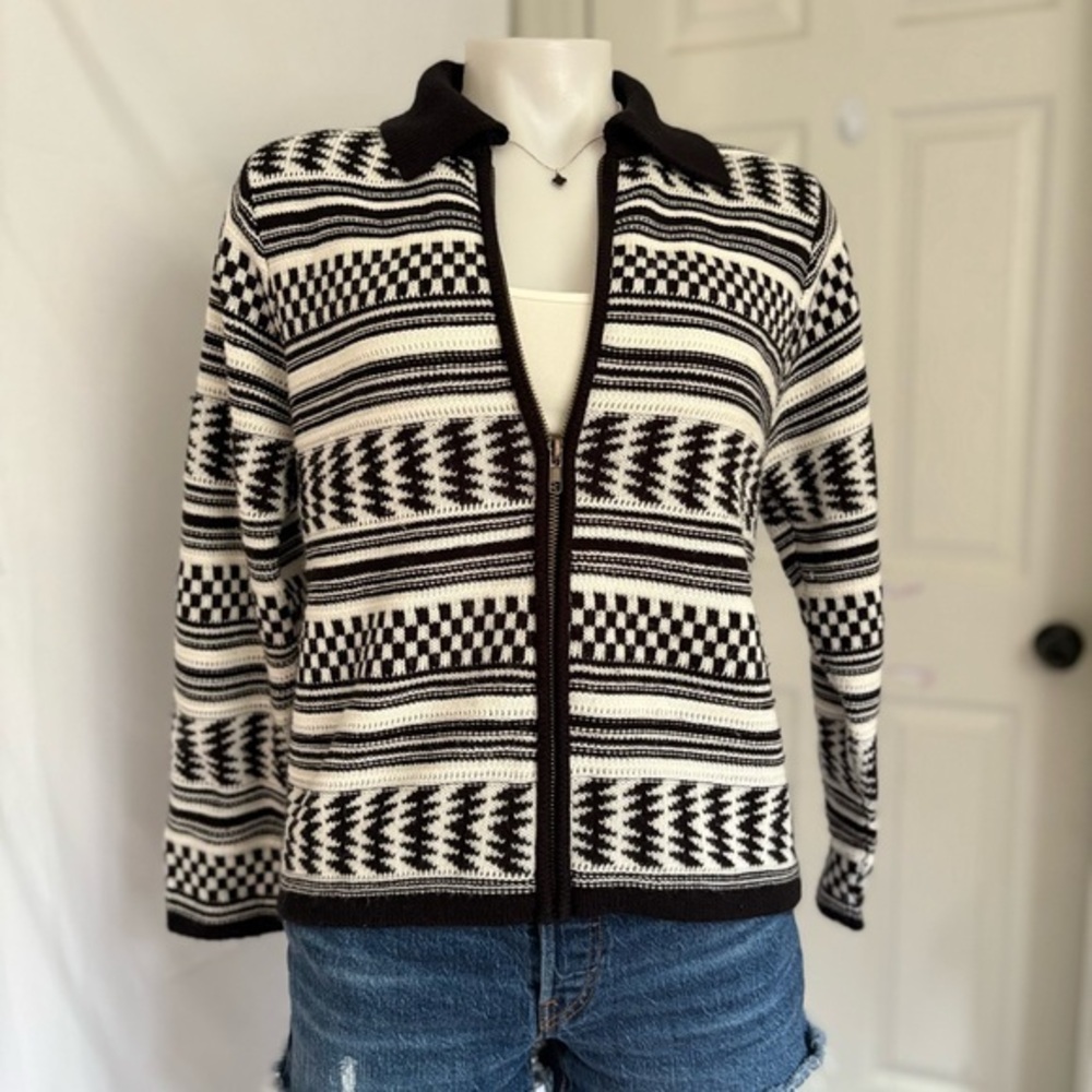 August Silk Black and White Knit Sweater